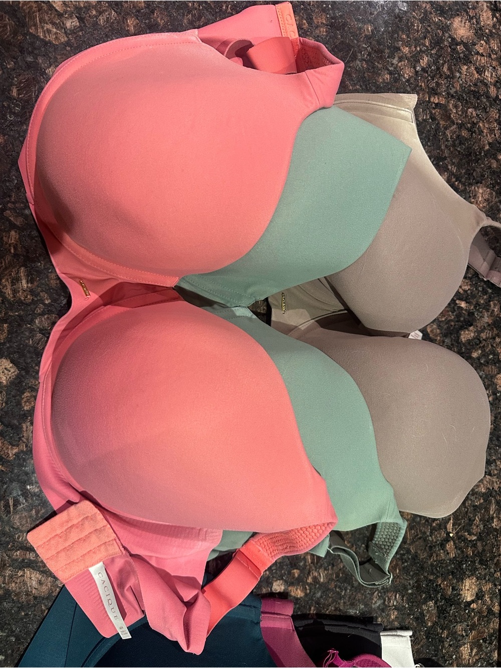 Three-Pack Smooth T-Shirt Bras - Pink, Mint & Taupe